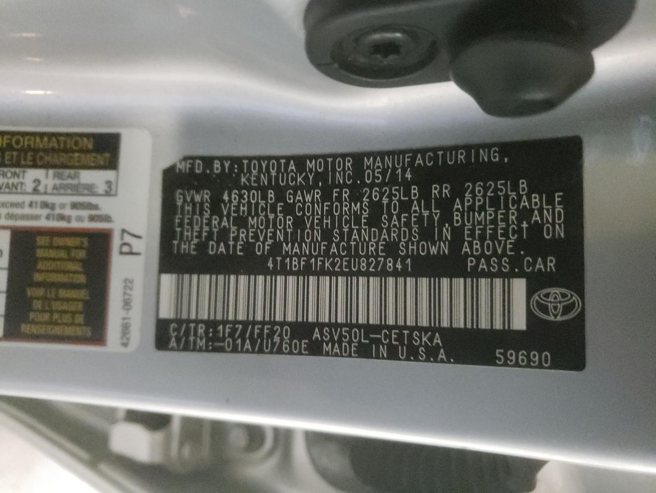 Photo 10 from auction – 2014 TOYOTA CAMRY L with VIN 4T1BF1FK2EU827841