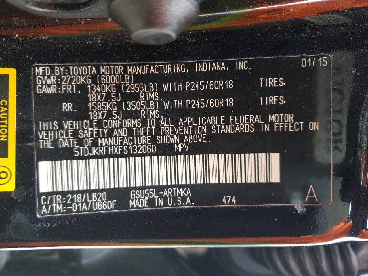 Photo 10 from auction – 2015 TOYOTA HIGHLANDER with VIN 5TDJKRFHXFS132060