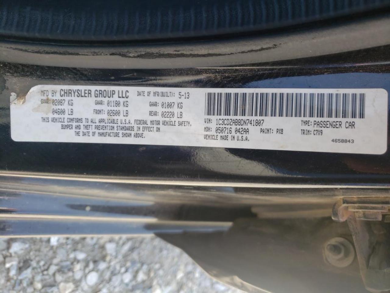 Photo 10 from auction – 2013 DODGE AVENGER SE with VIN 1C3CDZAB8DN741807