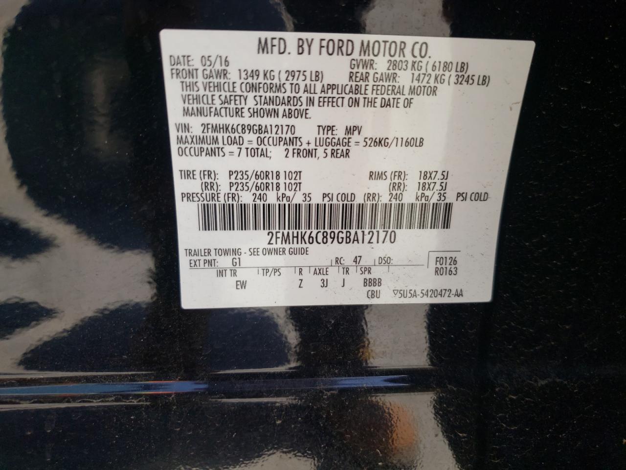 Photo 10 from auction – 2016 FORD FLEX SEL with VIN 2FMHK6C89GBA12170