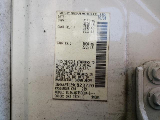 Photo 10 from auction – 2009 NISSAN MAXIMA S with VIN 1N4AA51E29C823720