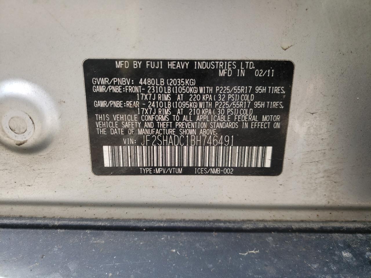 Photo 10 from auction – 2011 SUBARU FORESTER 2 with VIN JF2SHADC1BH746491