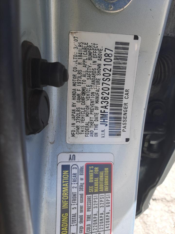 Photo 10 from auction – 2007 HONDA CIVIC HYBR with VIN JHMFA36207S021087
