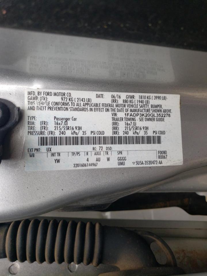 Photo 10 from auction – 2016 FORD FOCUS SE with VIN 1FADP3K20GL352278