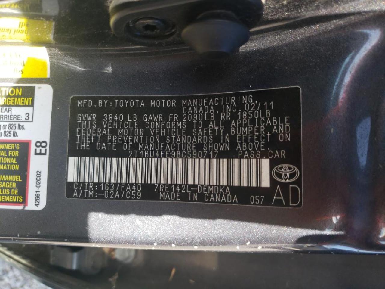 Photo 10 from auction – 2011 TOYOTA CARROLLA with VIN 2T1BU4EE9BC590717