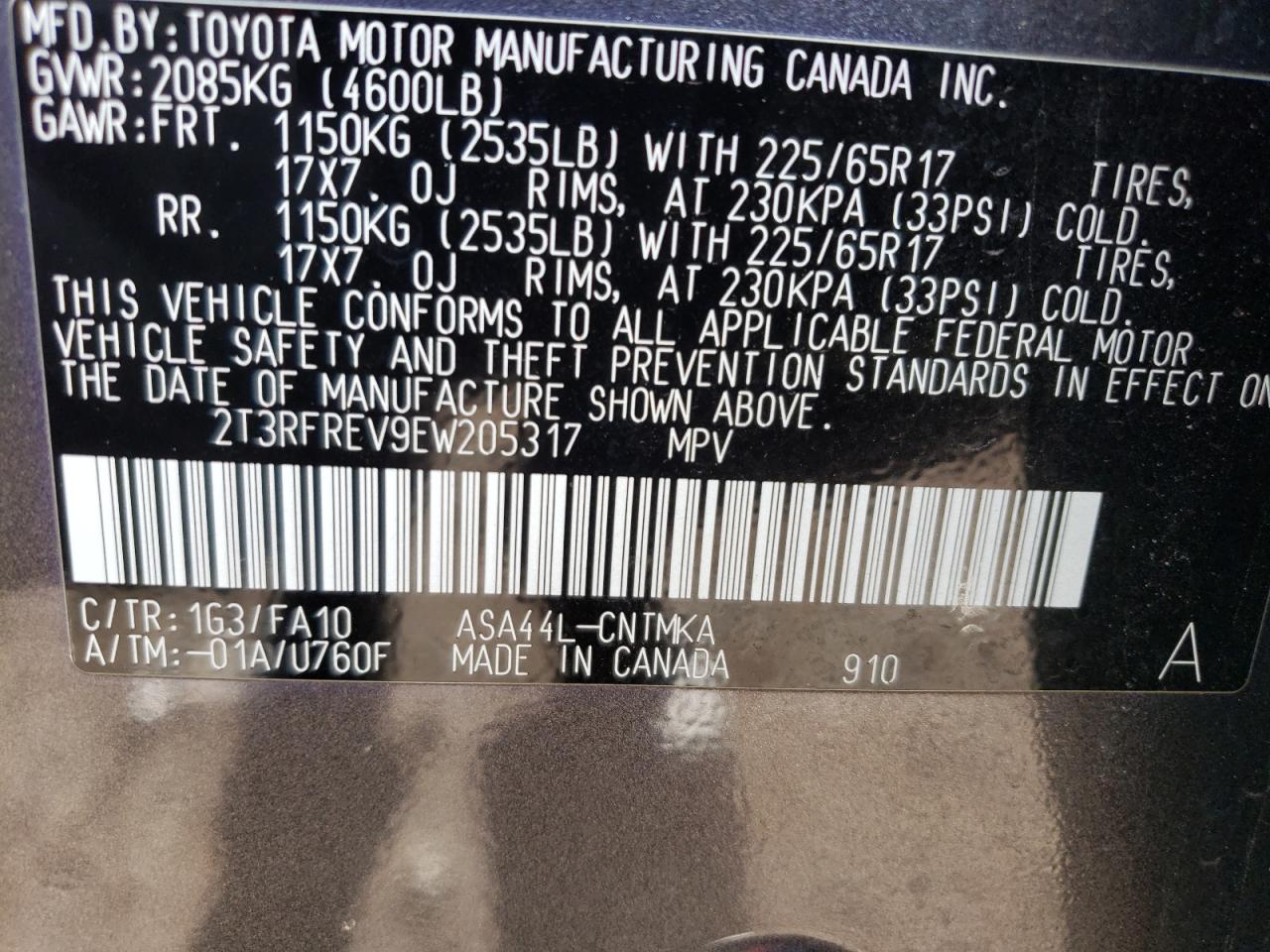 Photo 10 from auction – 2014 TOYOTA RAV4 XLE with VIN 2T3RFREV9EW205317