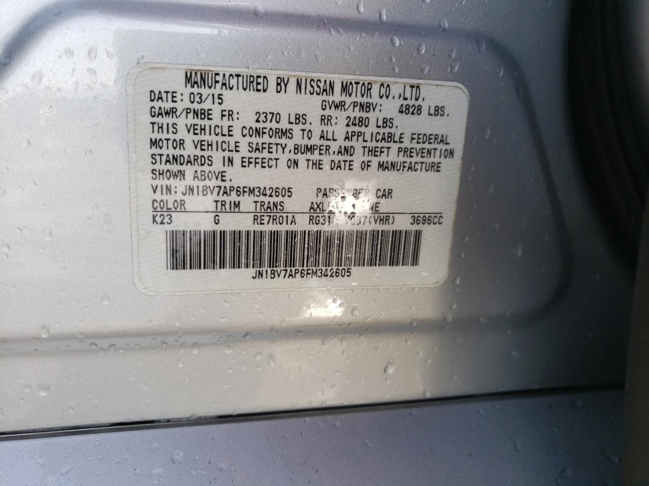 Photo 10 from auction – 2015 INFINITI Q50 BASE with VIN JN1BV7AP6FM342605