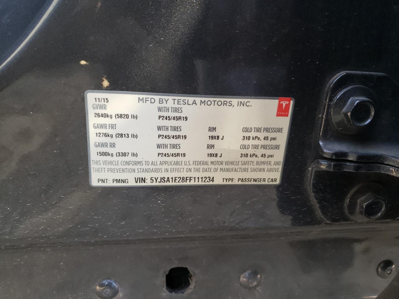 Photo 10 from auction – 2015 TESLA MODEL S with VIN 5YJSA1E28FF111234
