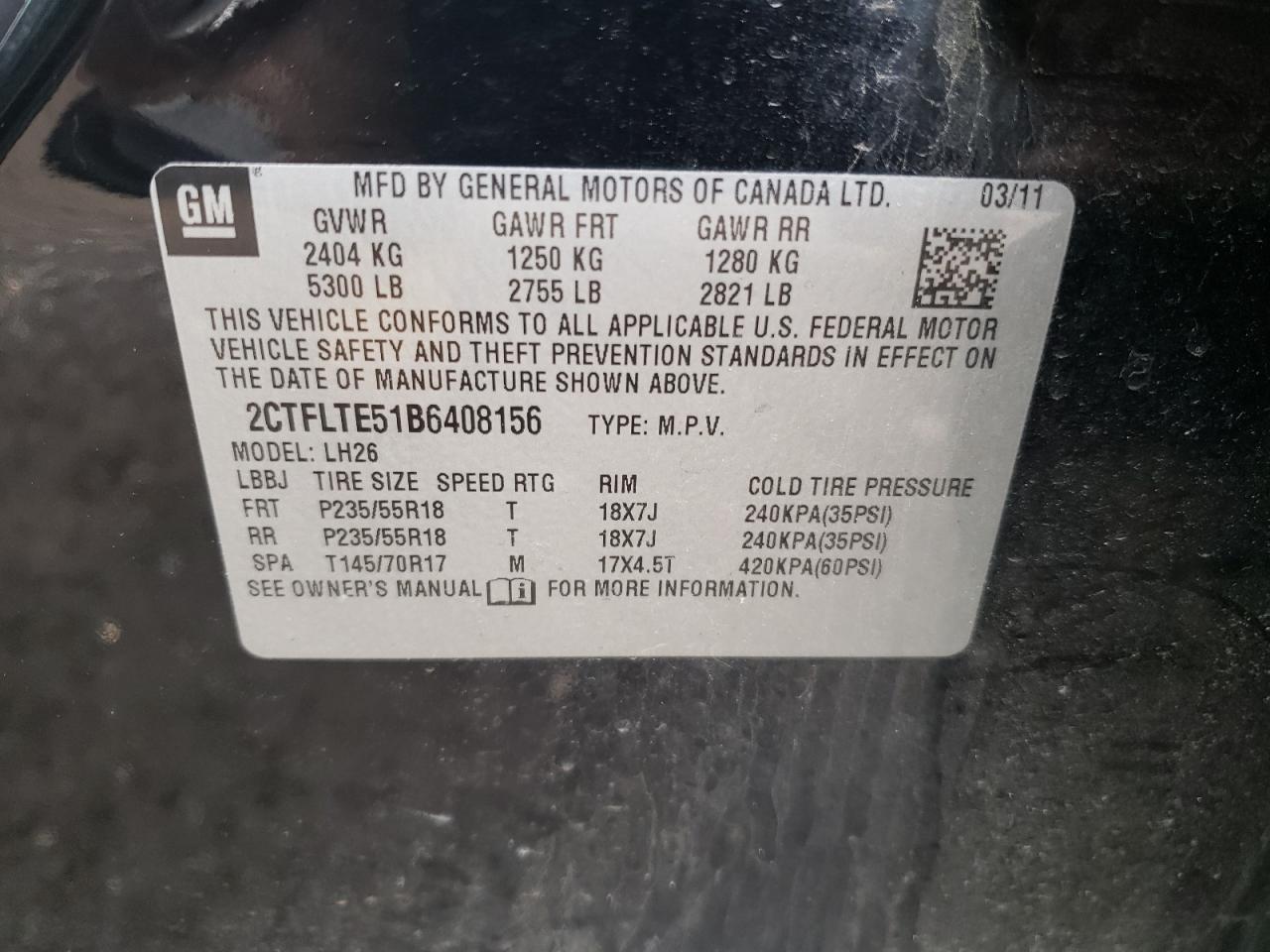 Photo 10 from auction – 2011 GMC TERRAIN SL with VIN 2CTFLTE51B6408156