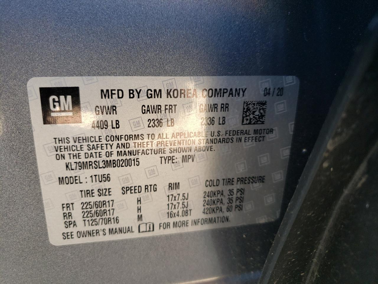 Photo 10 from auction – 2021 CHEVROLET TRAILBLAZE with VIN KL79MRSL3MB020015