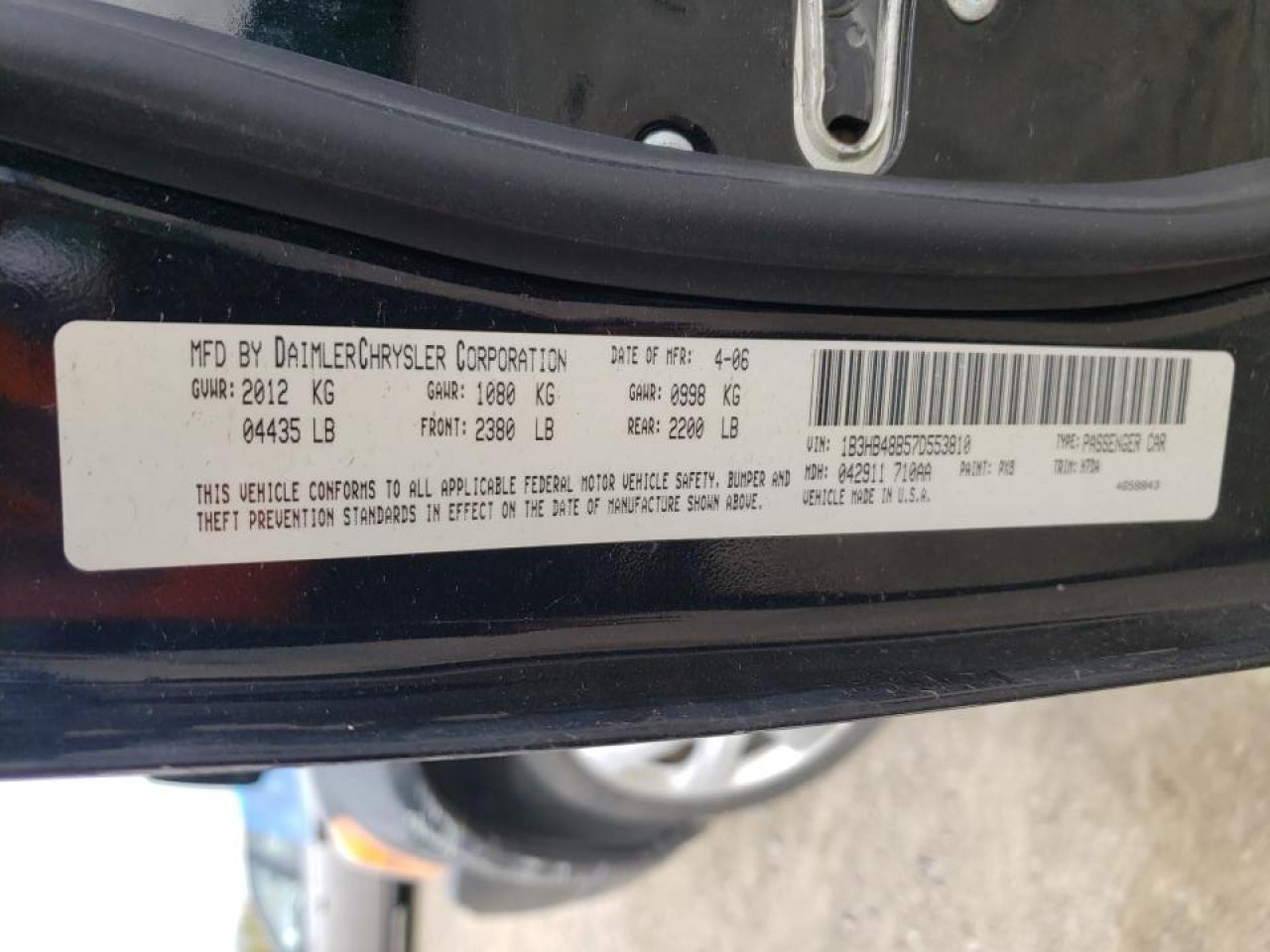 Photo 10 from auction – 2007 DODGE CALIBER SX with VIN 1B3HB48B57D553810