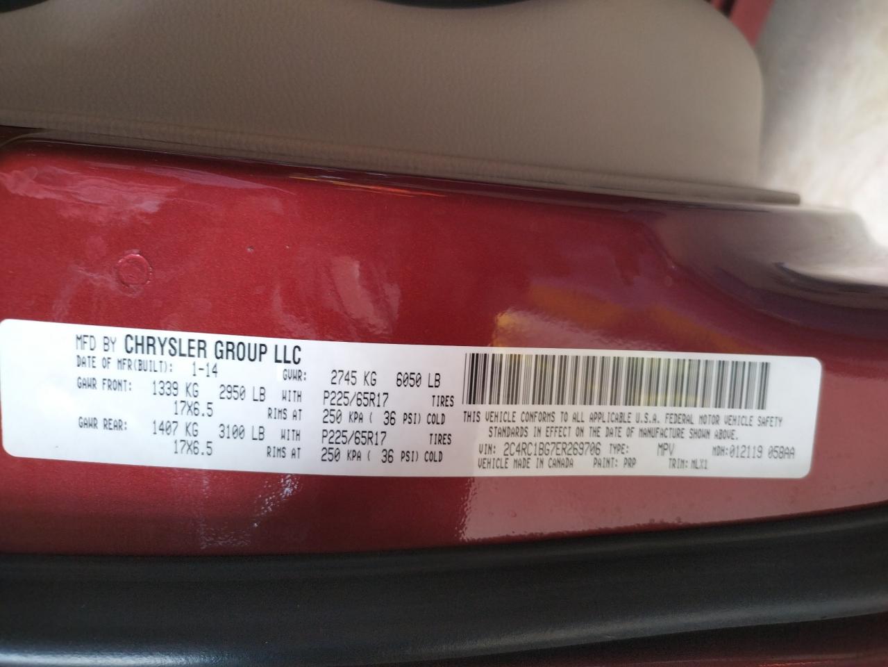 Photo 10 from auction – 2014 CHRYSLER TOWN & COU with VIN 2C4RC1BG7ER269706