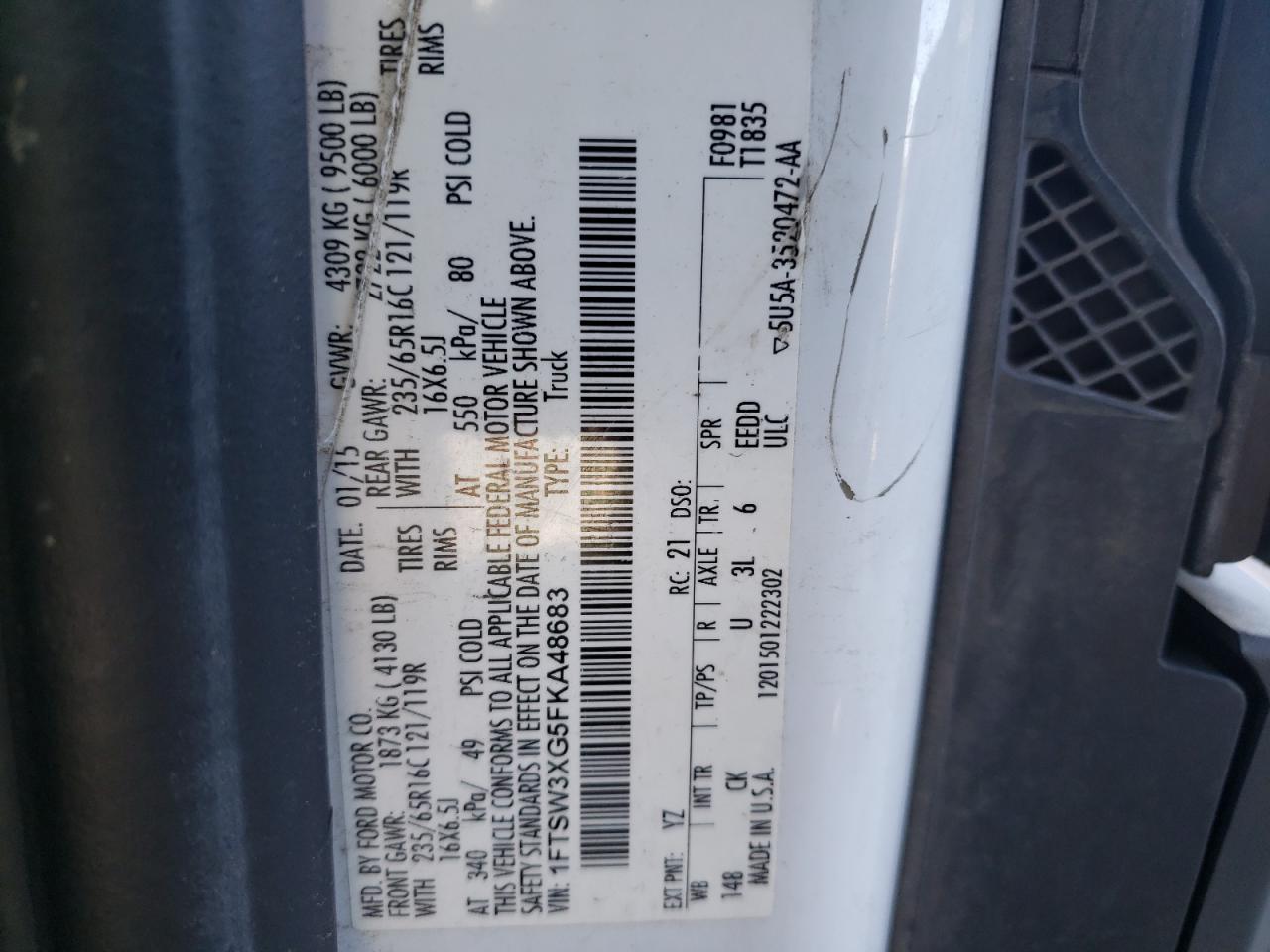 Photo 10 from auction – 2015 FORD TRANSIT T- with VIN 1FTSW3XG5FKA48683