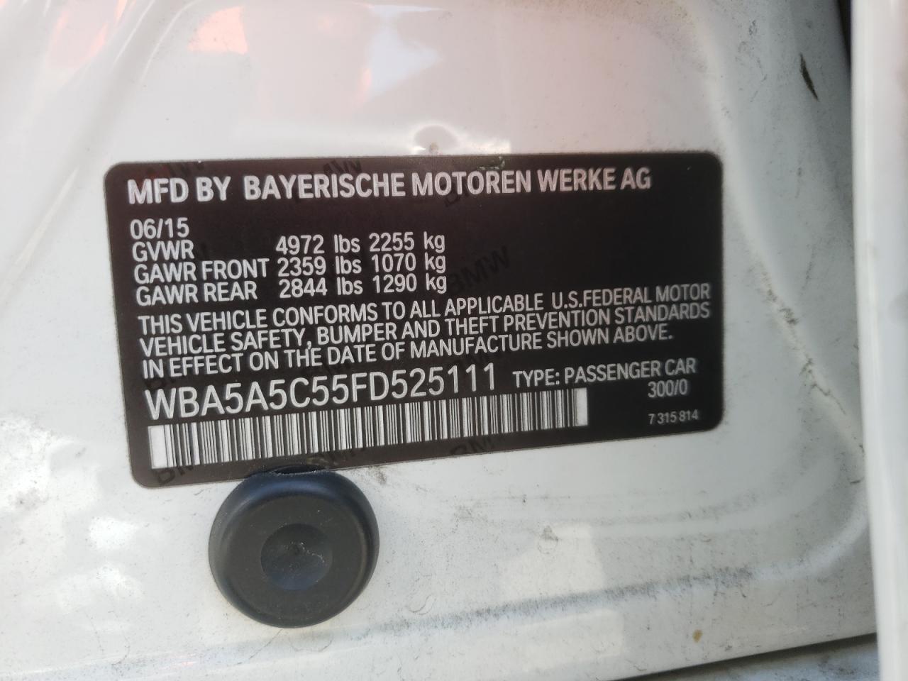 Photo 10 from auction – 2015 BMW 528 I with VIN WBA5A5C55FD525111