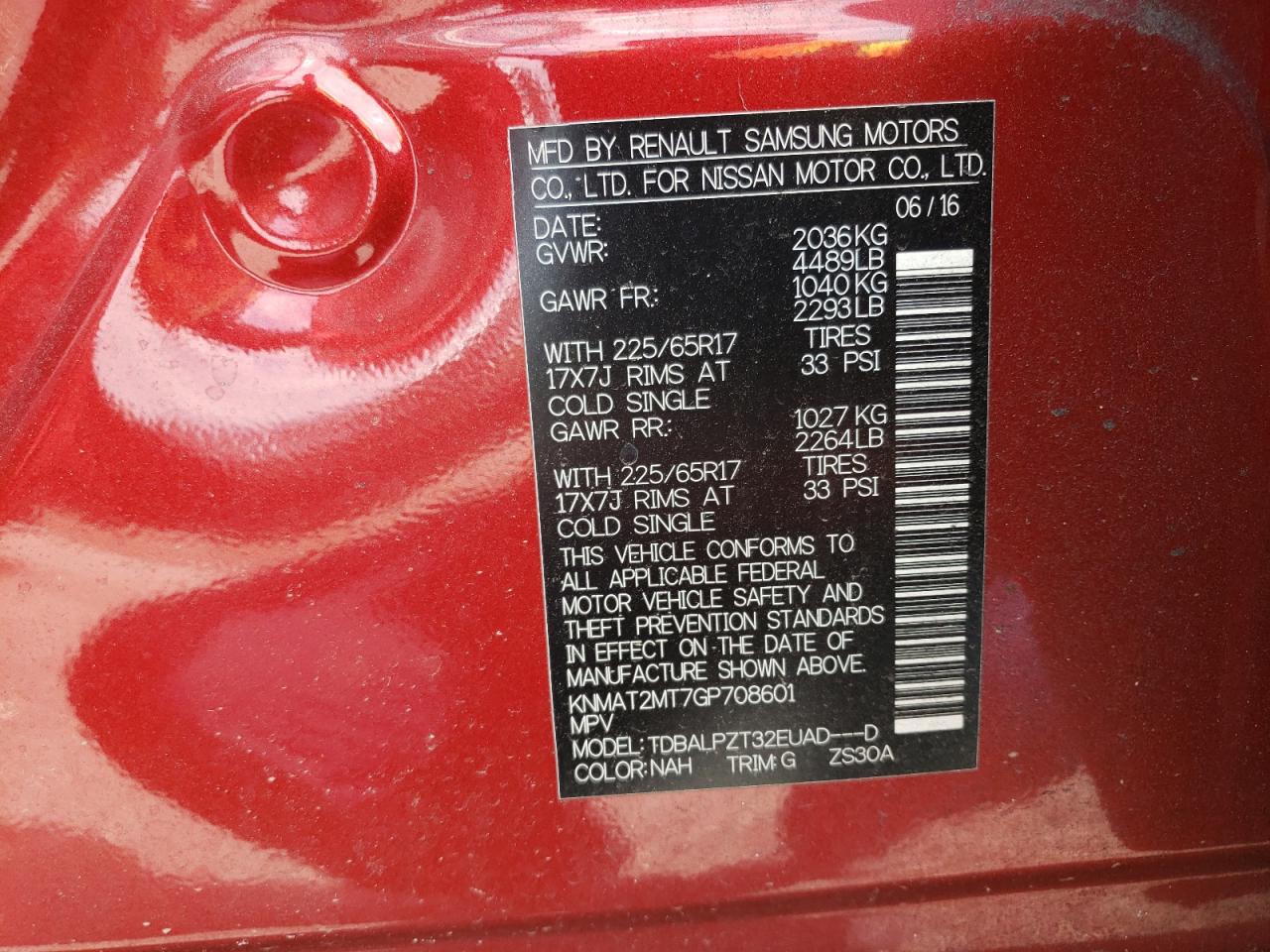 Photo 10 from auction – 2016 NISSAN ROGUE S with VIN KNMAT2MT7GP708601