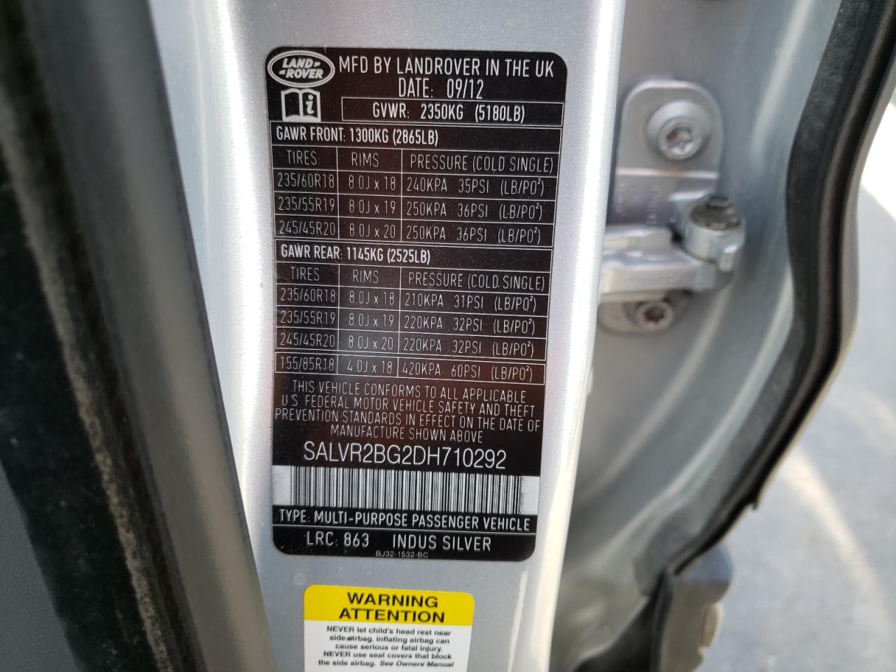 Photo 10 from auction – 2013 LAND ROVER RANGE ROVE with VIN SALVR2BG2DH710292