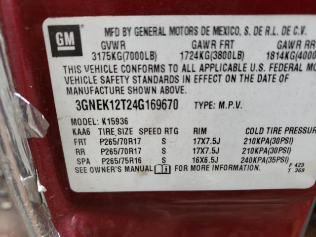 Photo 10 from auction – 2004 CHEVROLET AVALANCHE with VIN 3GNEK12T24G169670