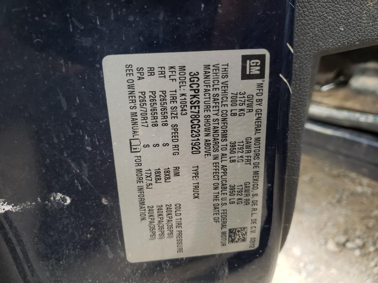 Photo 10 from auction – 2012 CHEVROLET SILVERADO with VIN 3GCPKSE78CG231920