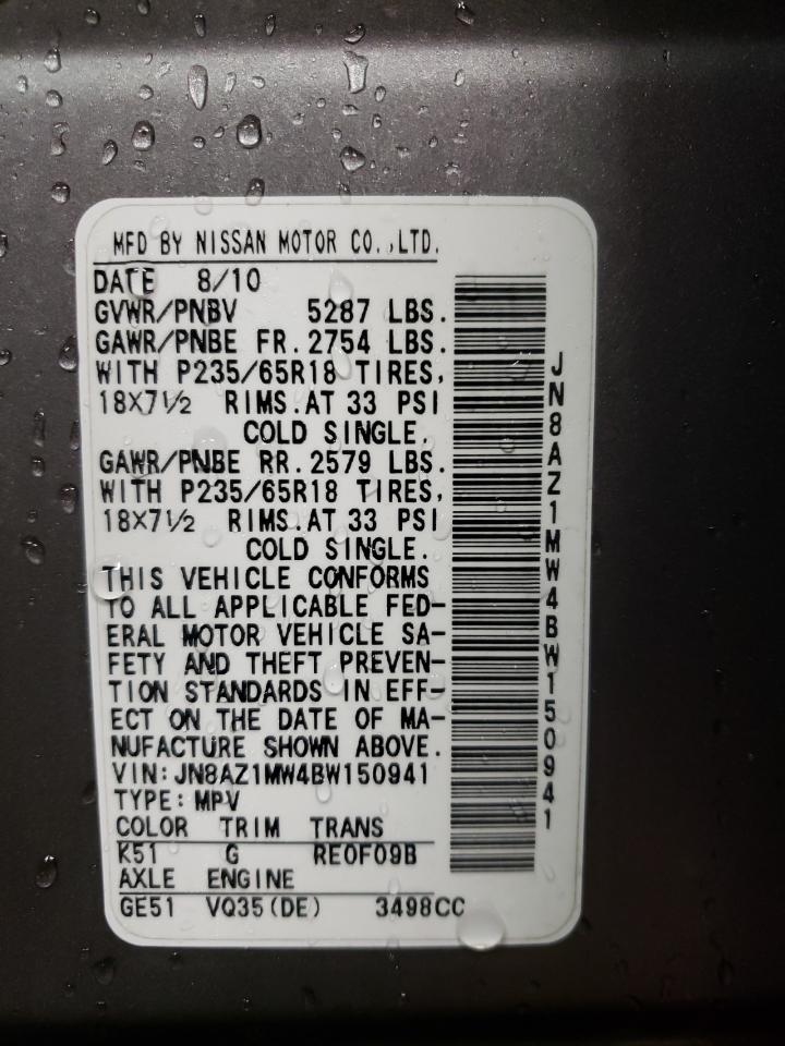 Photo 10 from auction – 2011 NISSAN MURANO S with VIN JN8AZ1MW4BW150941