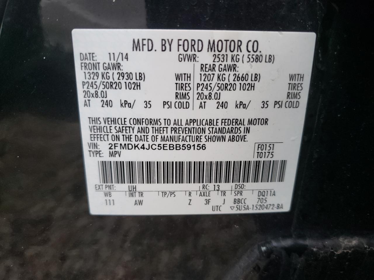 Photo 10 from auction – 2014 FORD EDGE SEL with VIN 2FMDK4JC5EBB59156