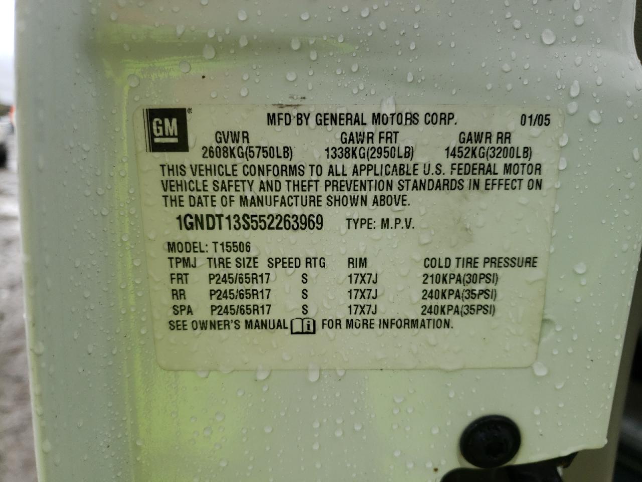 Photo 10 from auction – 2005 CHEVROLET TRAILBLAZE with VIN 1GNDT13S552263969
