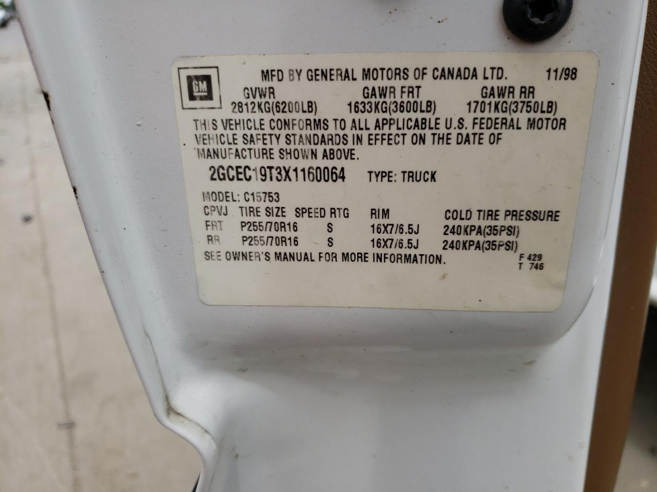 Photo 10 from auction – 1999 CHEVROLET SILVERADO with VIN 2GCEC19T3X1160064