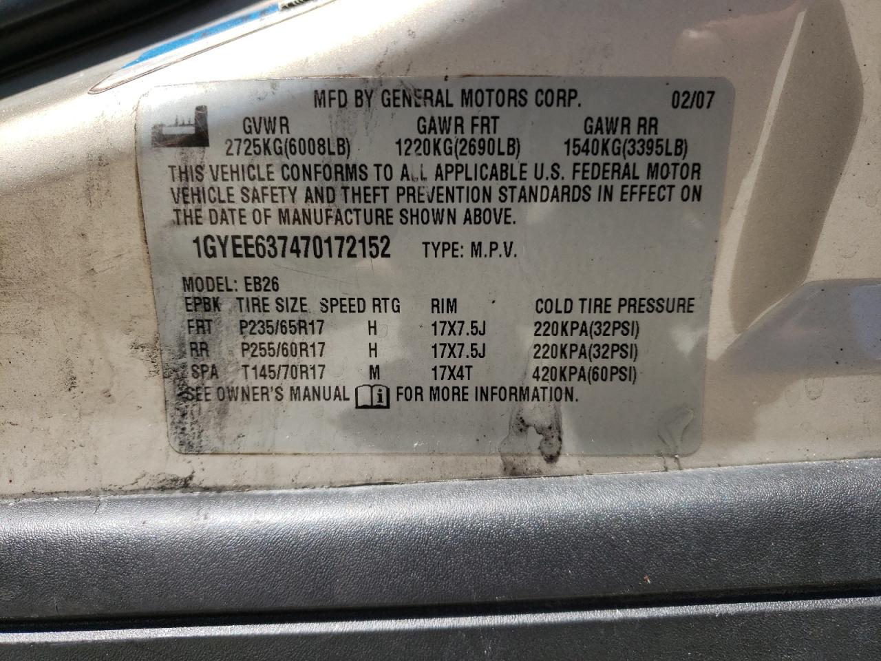 Photo 10 from auction – 2007 CADILLAC SRX with VIN 1GYEE637470172152