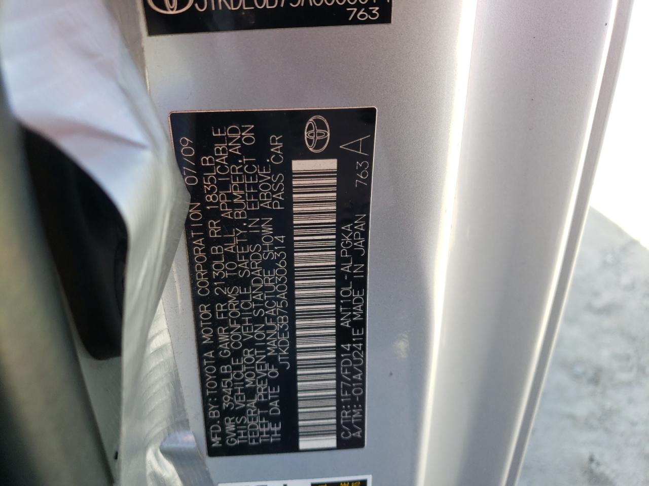 Photo 10 from auction – 2010 TOYOTA SCION TC with VIN JTKDE3B75A0306314