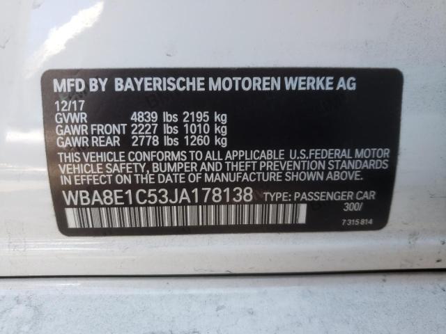 BMW 330E 2018 with VIN WBA8E1C53JA178138 - Photo from auction