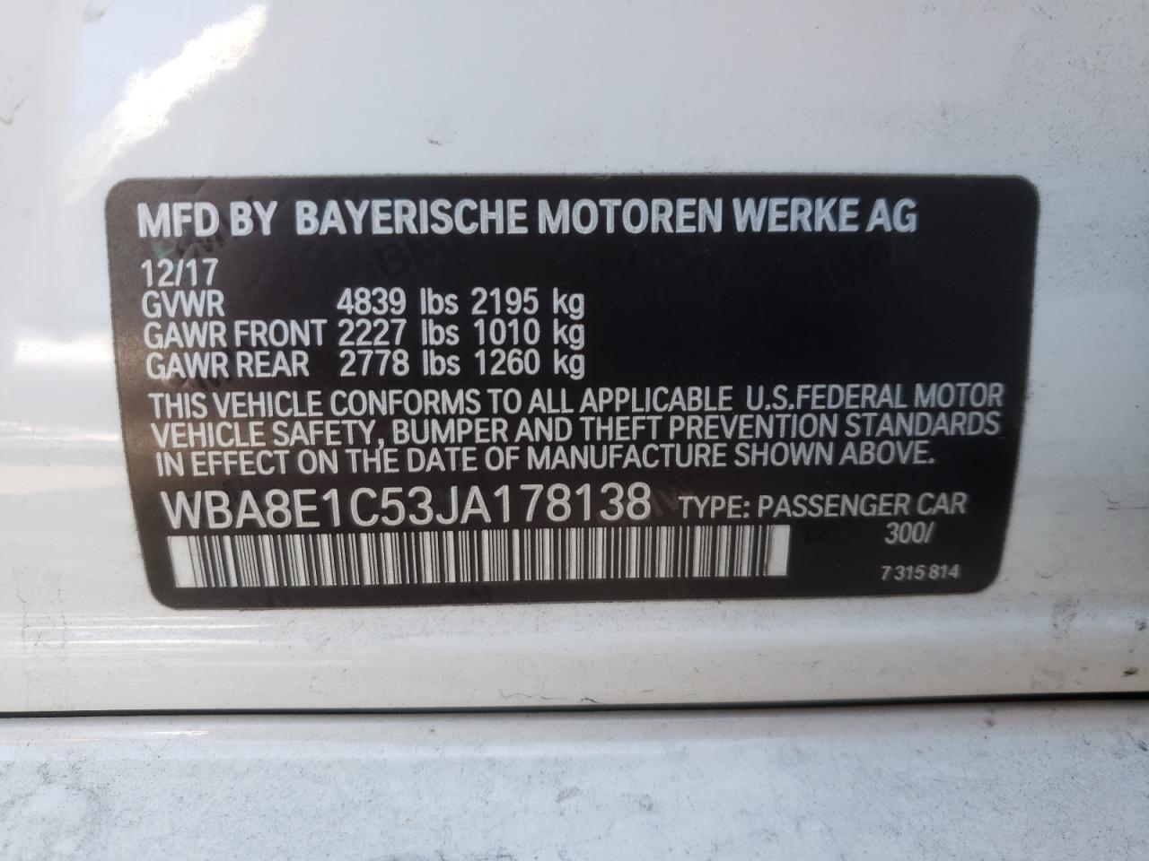 Photo 11 from auction – 2018 BMW 330E with VIN WBA8E1C53JA178138