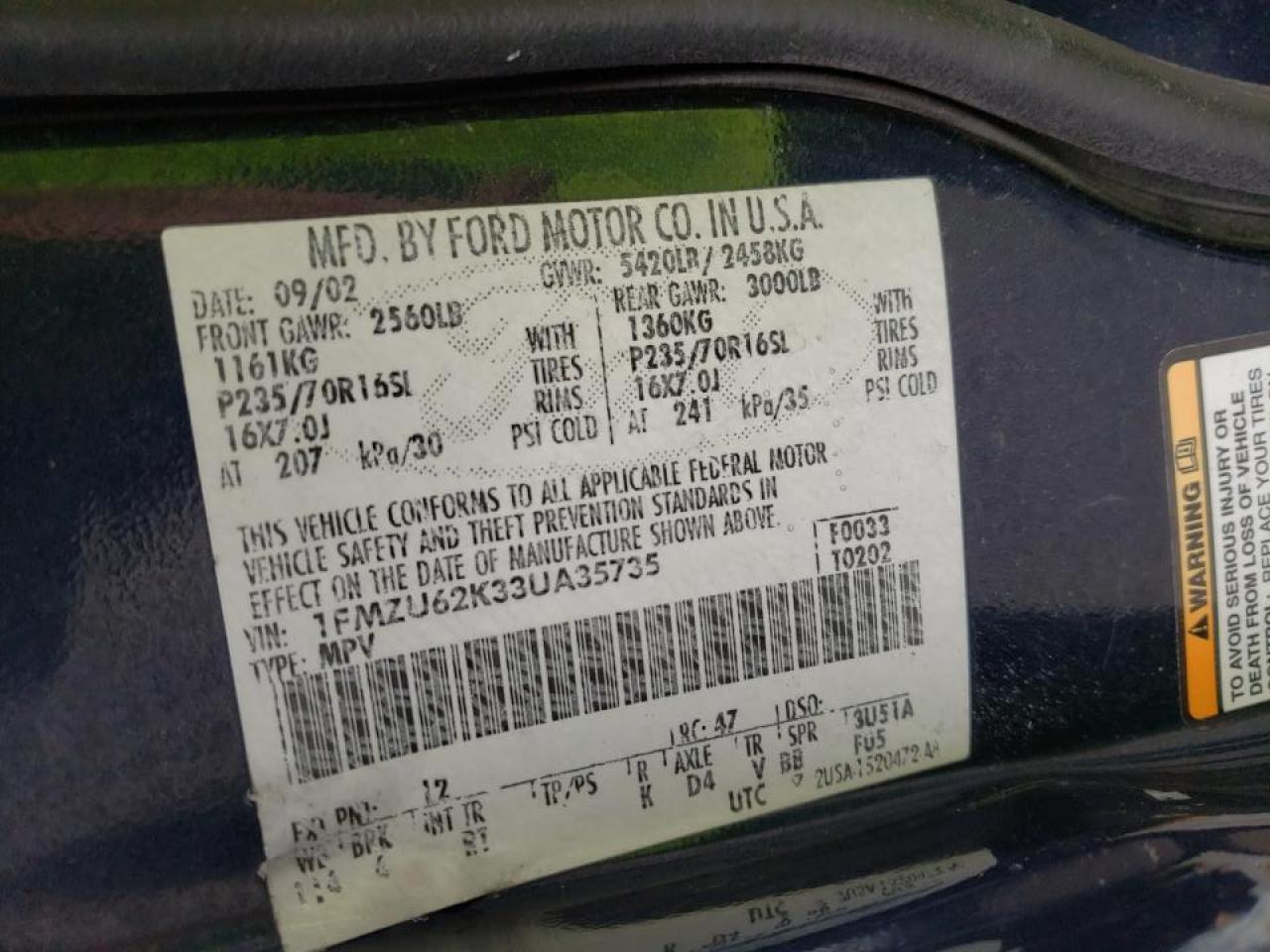 Photo 10 from auction – 2003 FORD EXPLORER X with VIN 1FMZU62K33UA35735