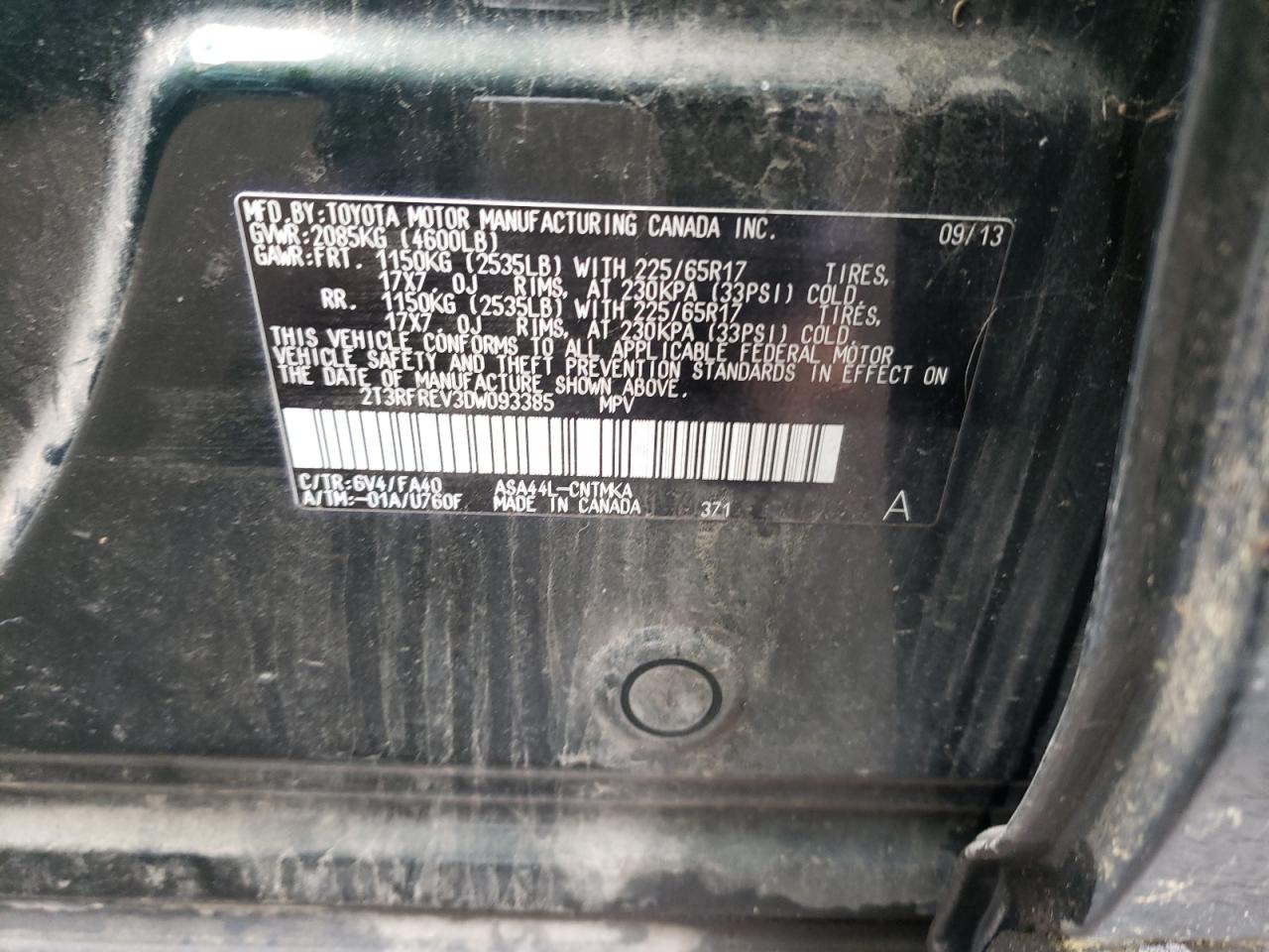 Photo 10 from auction – 2013 TOYOTA RAV4 XLE with VIN 2T3RFREV3DW093385