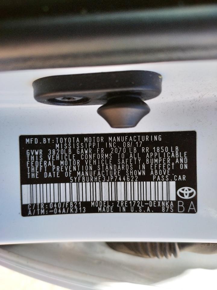 Photo 10 from auction – 2018 TOYOTA COROLLA L with VIN 5YFBURHE3JP744622