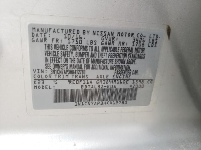Photo 10 from auction – 2017 NISSAN VERSA S with VIN 3N1CN7AP3HK412780