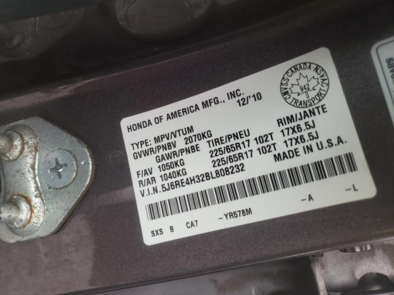 Photo 10 from auction – 2011 HONDA CR-V LX with VIN 5J6RE4H32BL808232