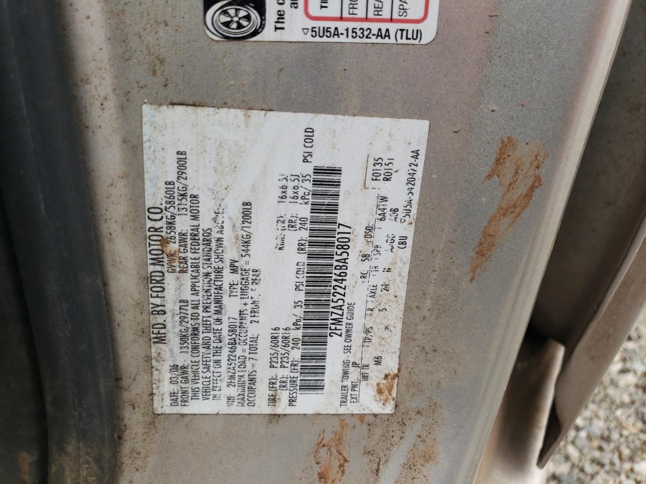 Photo 10 from auction – 2006 FORD FREESTAR S with VIN 2FMZA52246BA58017