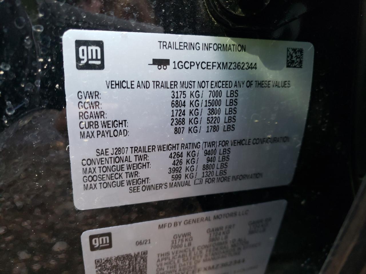 Photo 10 from auction – 2021 CHEVROLET SILVERADO with VIN 1GCPYCEFXMZ362344