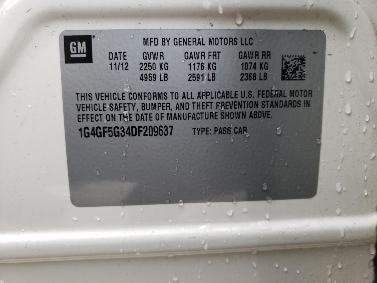Photo 10 from auction – 2013 BUICK LACROSSE P with VIN 1G4GF5G34DF209637