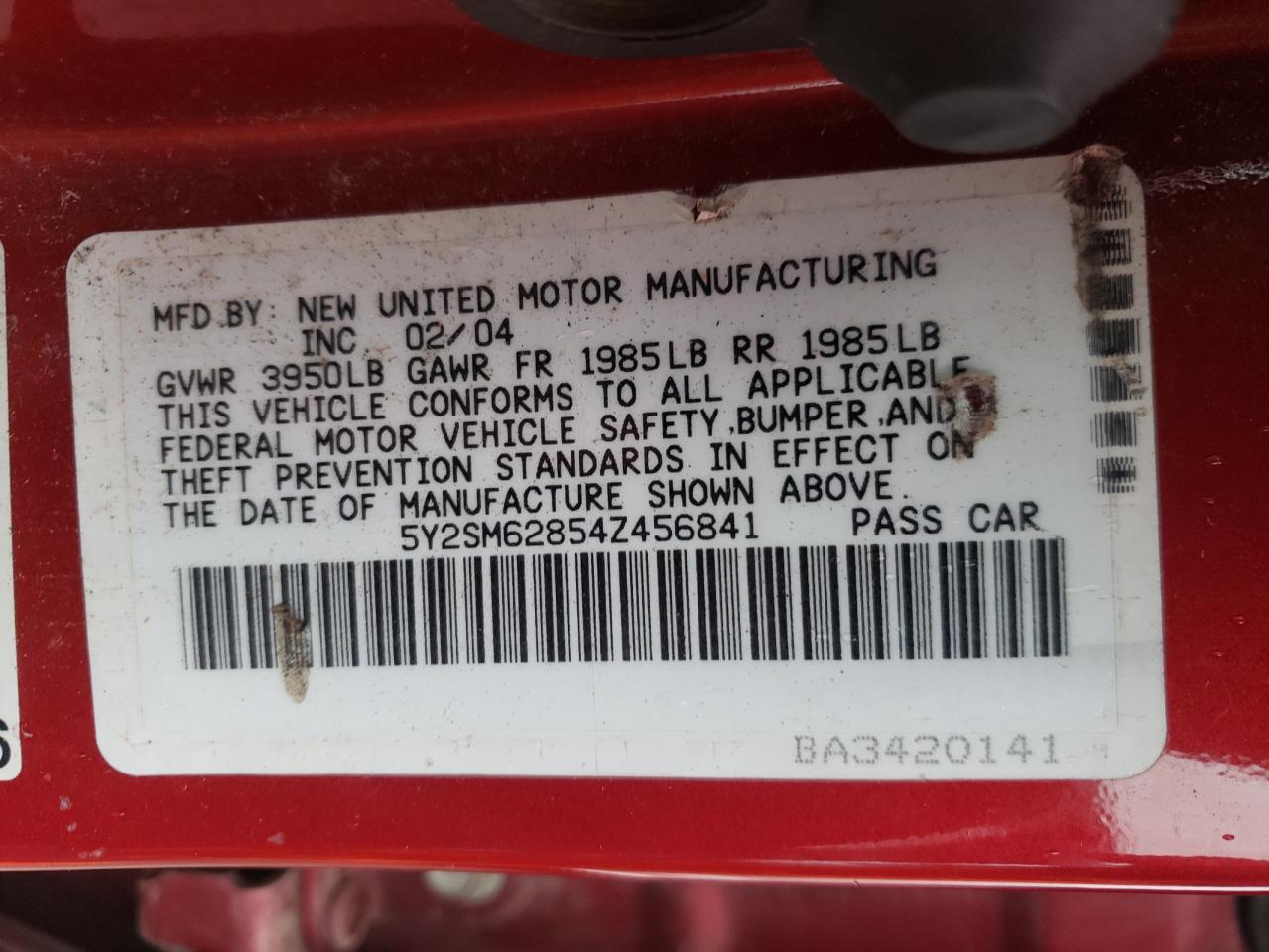 Photo 10 from auction – 2004 PONTIAC VIBE with VIN 5Y2SM62854Z456841