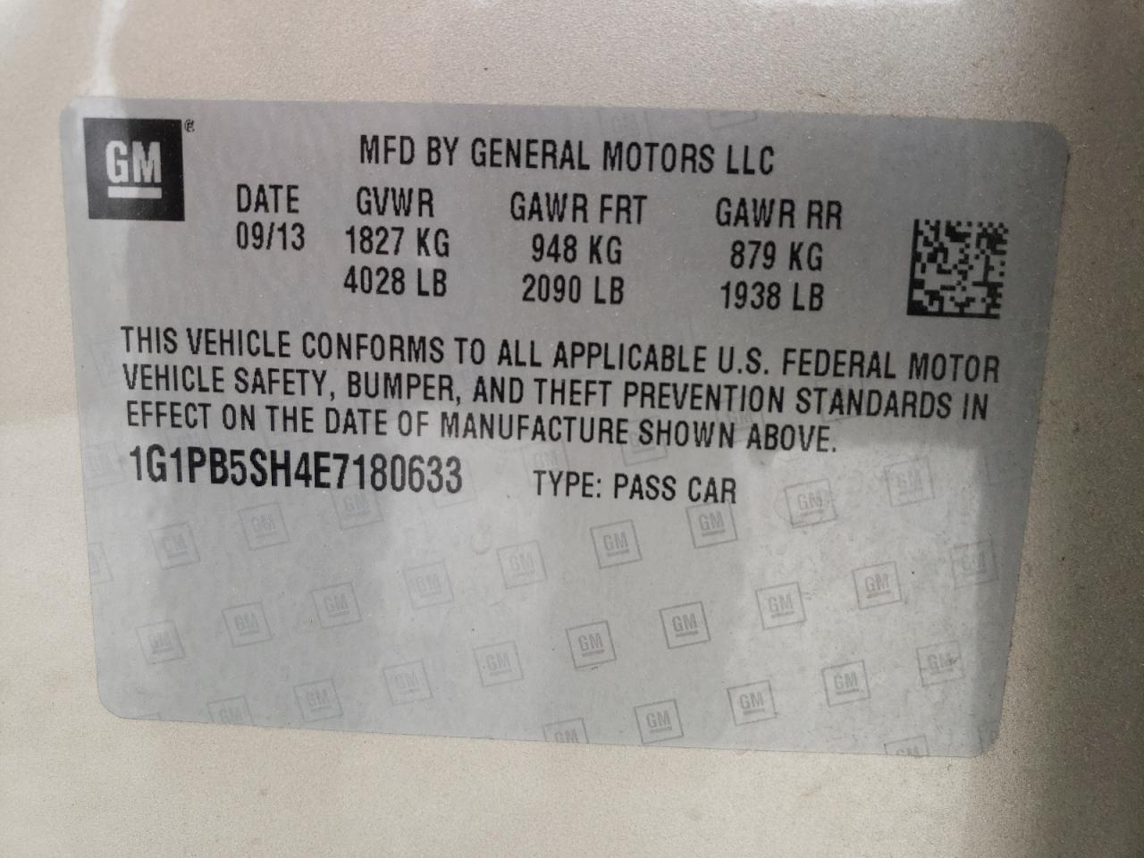 Photo 10 from auction – 2014 CHEVROLET CRUZE LS with VIN 1G1PB5SH4E7180633