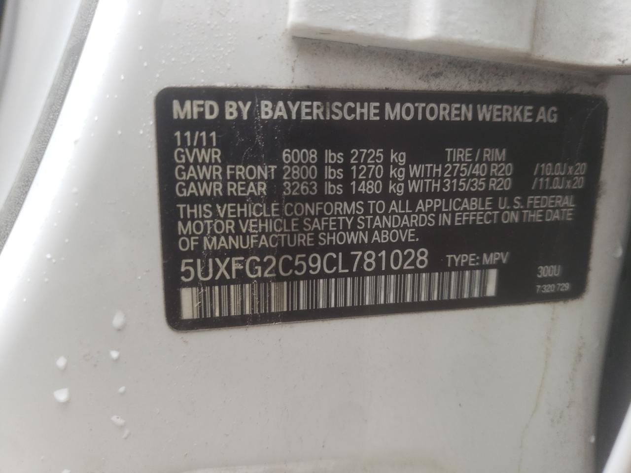 Photo 10 from auction – 2012 BMW X6 XDRIVE3 with VIN 5UXFG2C59CL781028
