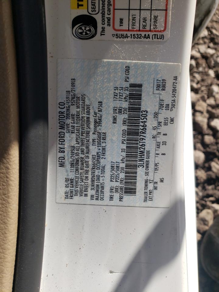 Photo 10 from auction – 2007 LINCOLN MKZ with VIN 3LNHM26T97R664503