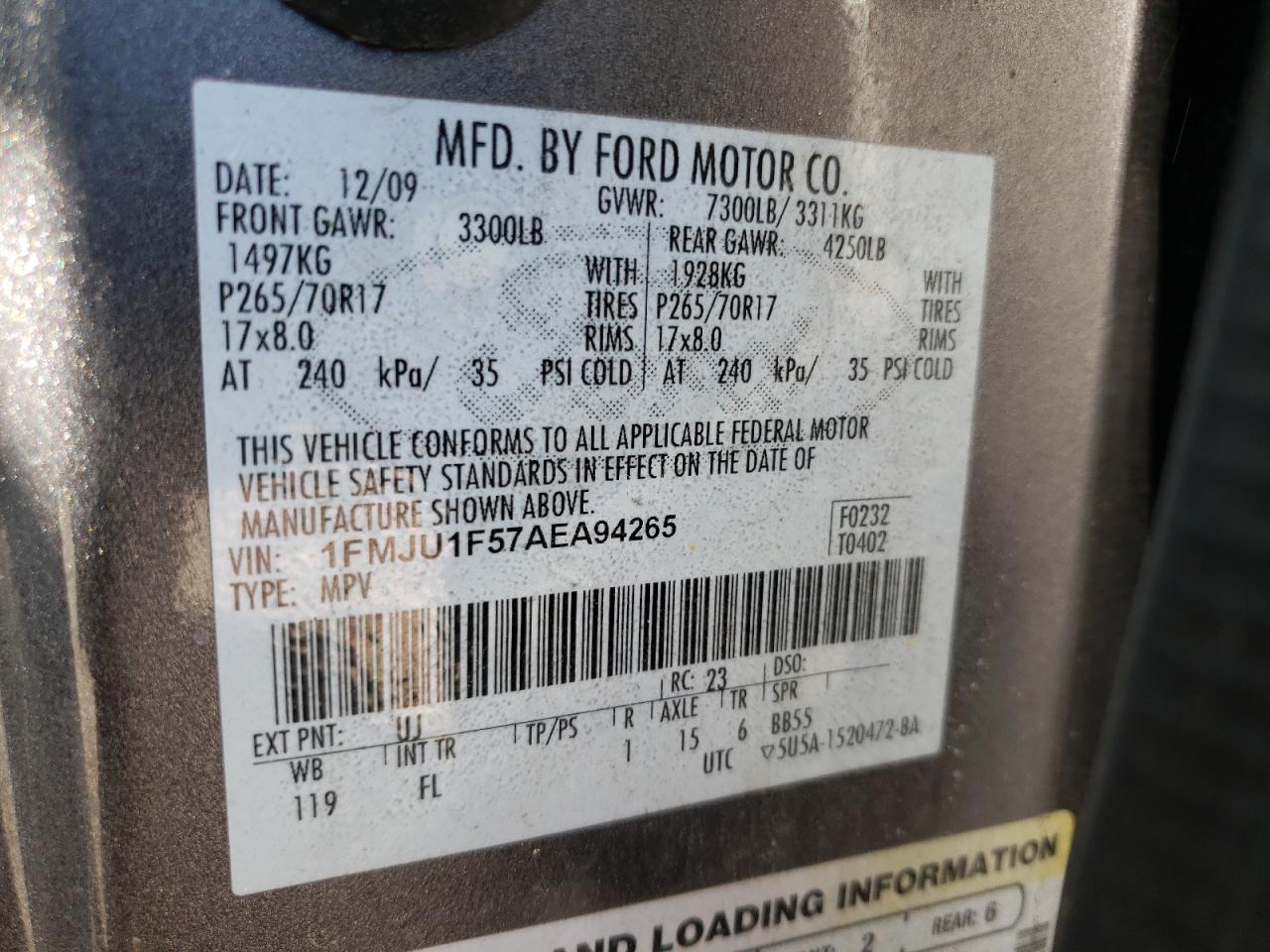 Photo 10 from auction – 2010 FORD EXPEDITION with VIN 1FMJU1F57AEA94265