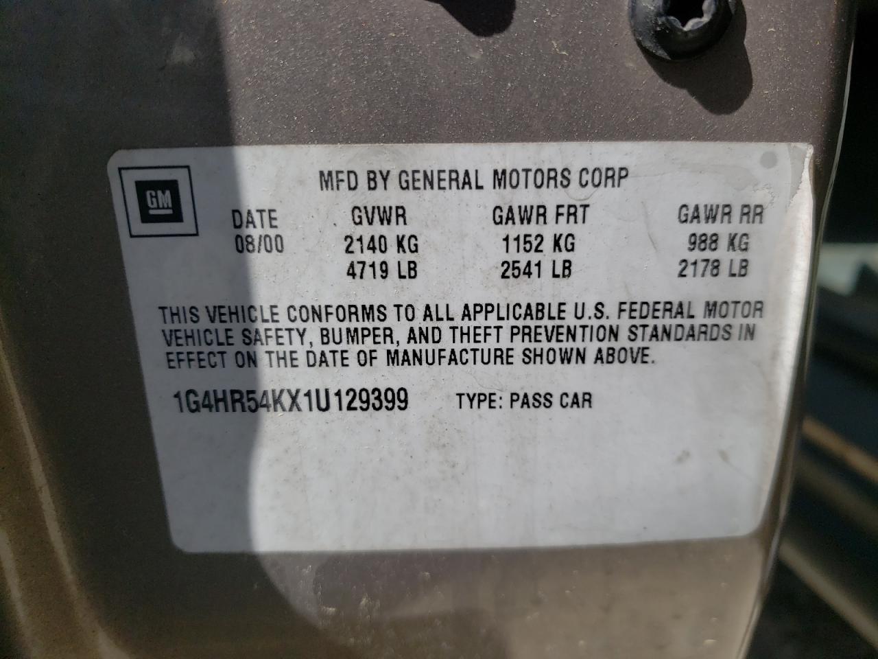 Photo 10 from auction – 2001 BUICK LESABRE LI with VIN 1G4HR54KX1U129399