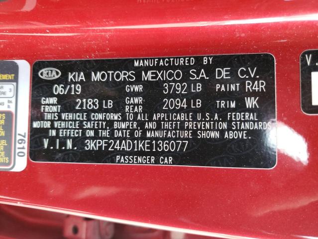 Photo 10 from auction – 2019 KIA FORTE FE with VIN 3KPF24AD1KE136077