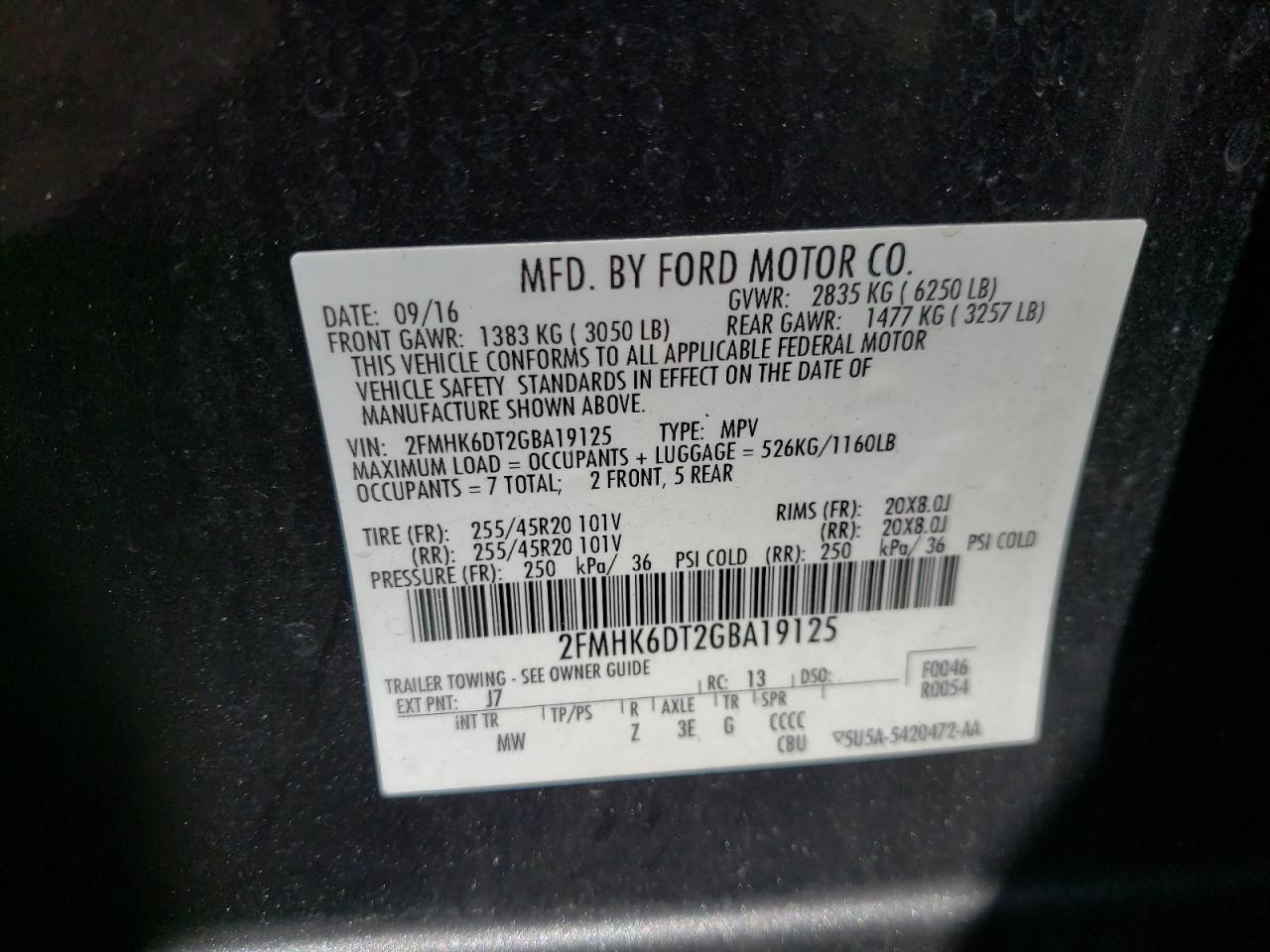 Photo 10 from auction – 2016 FORD FLEX LIMIT with VIN 2FMHK6DT2GBA19125