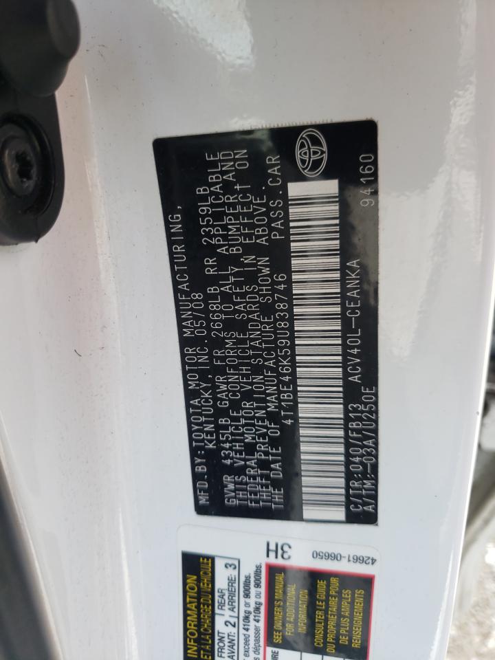 Photo 10 from auction – 2009 TOYOTA CAMRY BASE with VIN 4T1BE46K59U838746