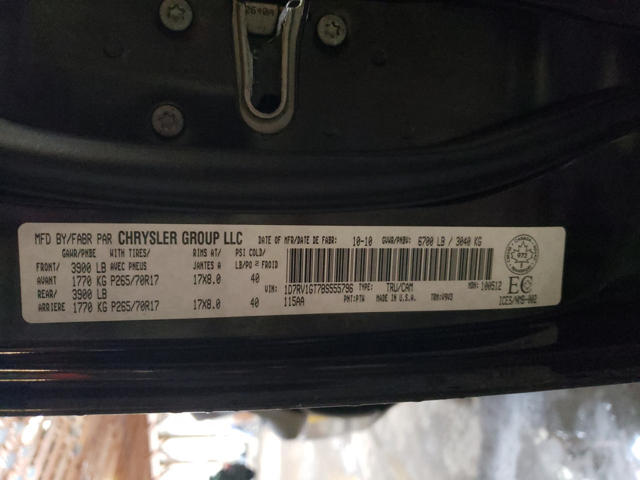 Photo 10 from auction – 2011 DODGE RAM 1500 with VIN 1D7RV1GT7BS555796
