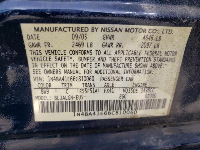 Photo 10 from auction – 2006 NISSAN MAXIMA SE with VIN 1N4BA41E66C810060