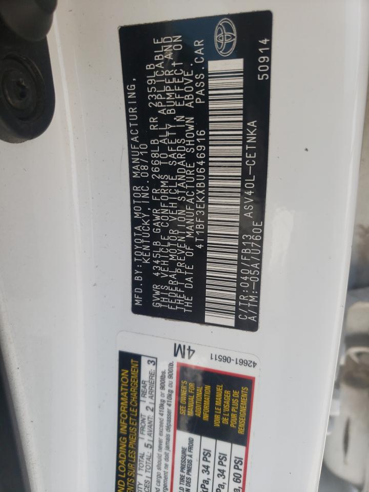 Photo 10 from auction – 2011 TOYOTA CAMRY BASE with VIN 4T1BF3EKXBU646916